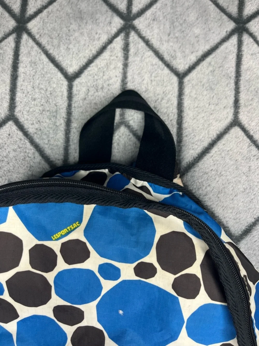 VTG Lesportsac Retired Blue Black Geometric Print Lightweight Travel Backpack